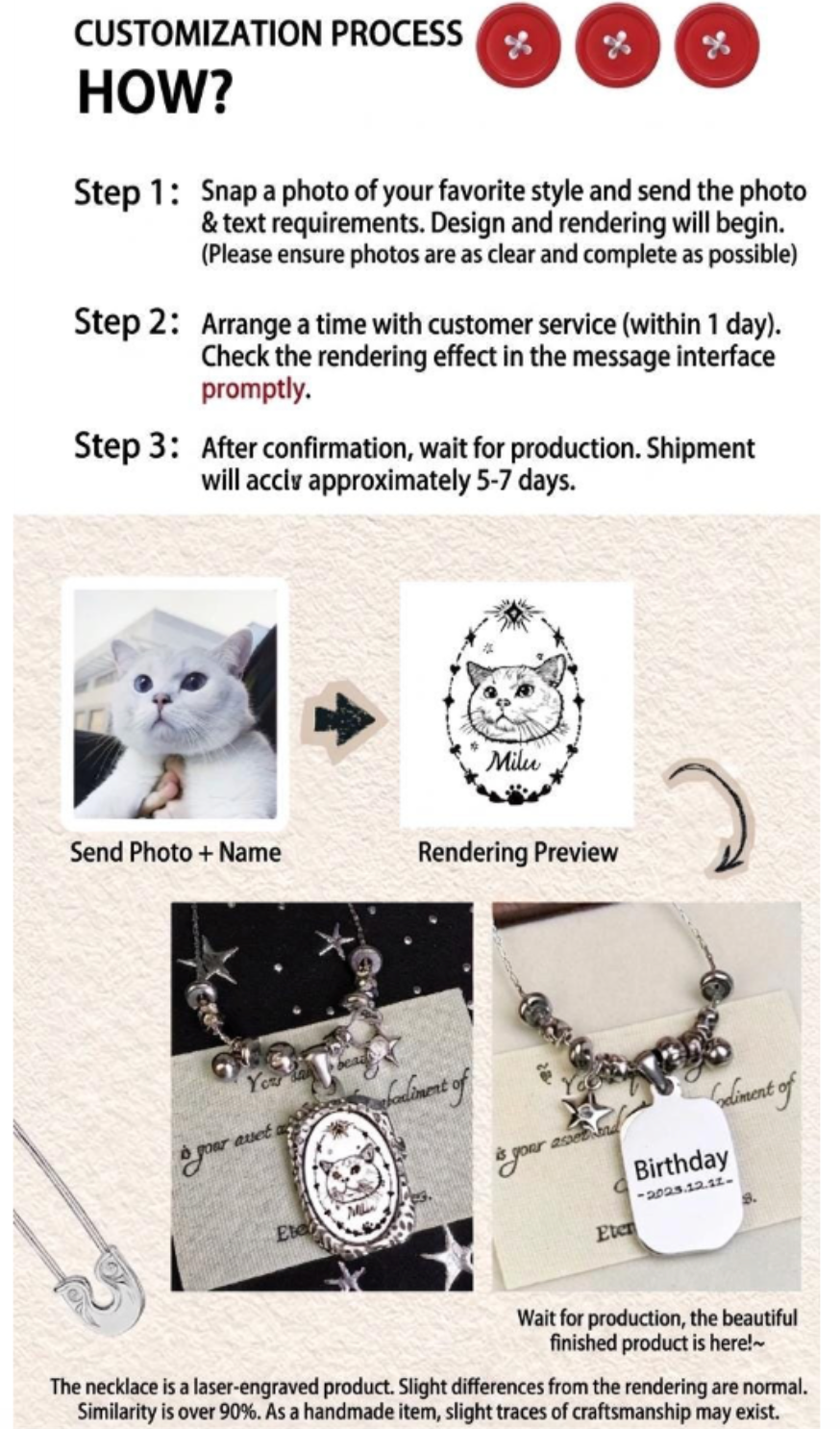 Custom Pet Portrait Guitar Pick Necklace, Titanium Steel Commemorative Pendant