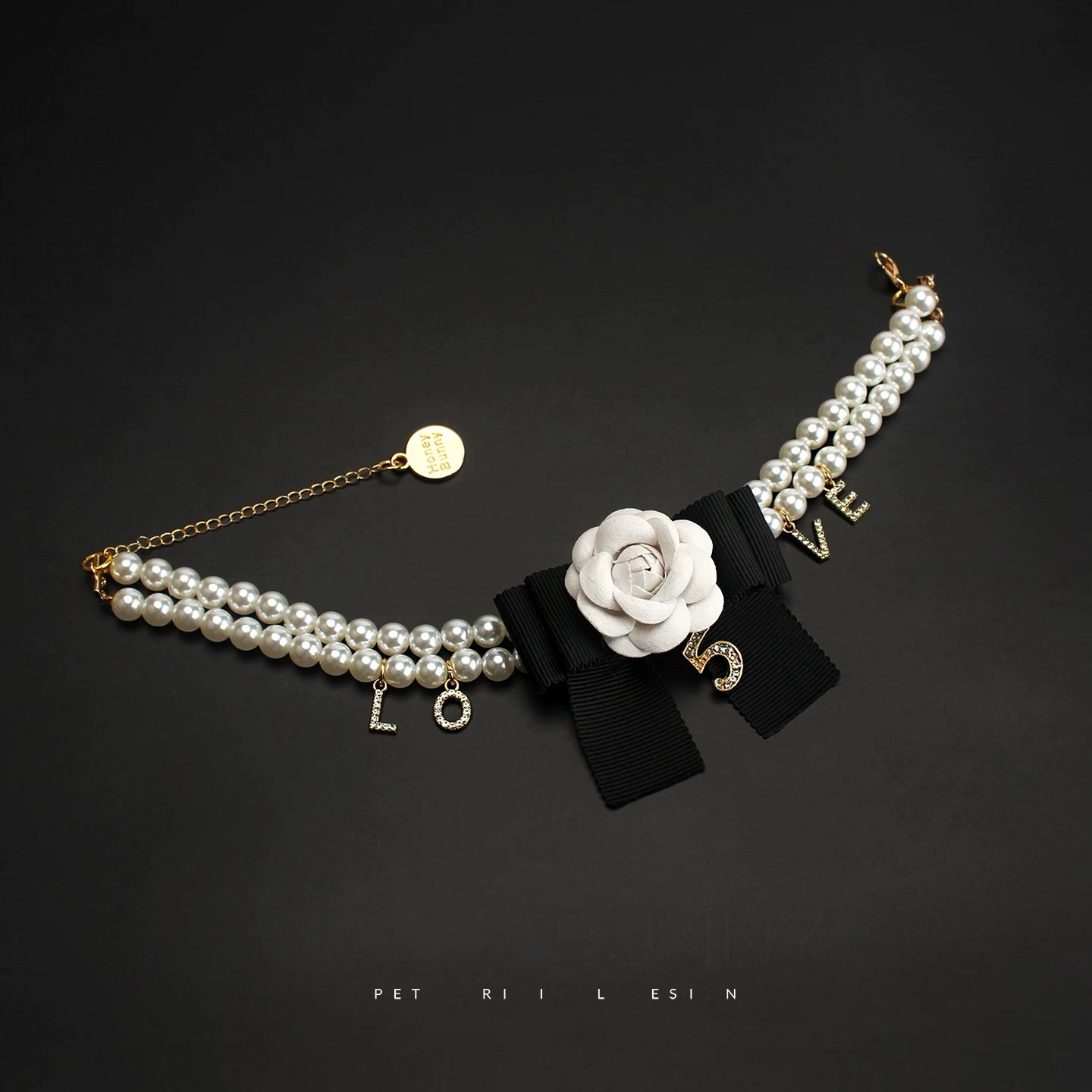 Camellia & Black Bow Pearl Necklace