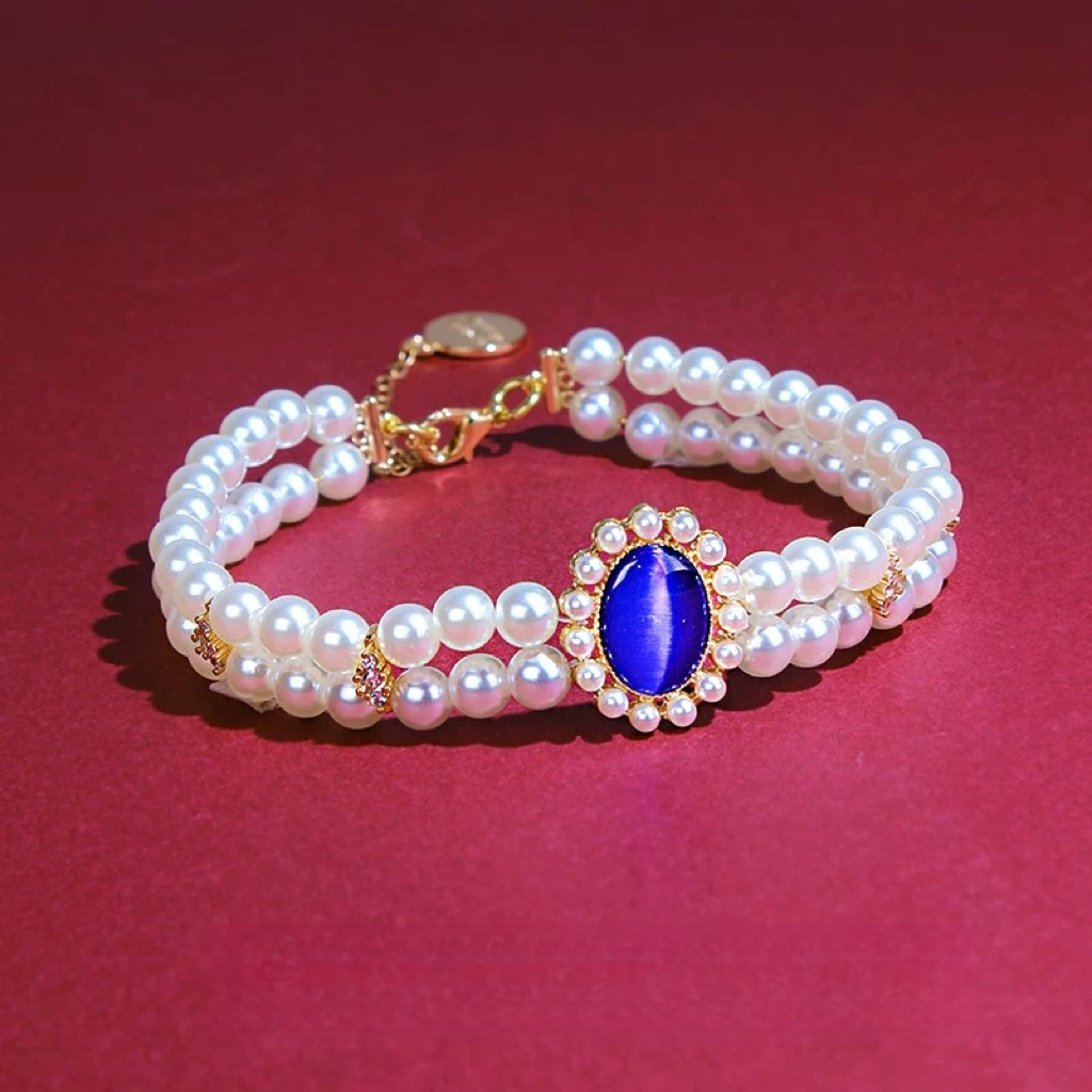 The "Timeless Heritage" Multi-Gemstone Pearl Necklace Series-Green Zircon / Blue Zircon Edition