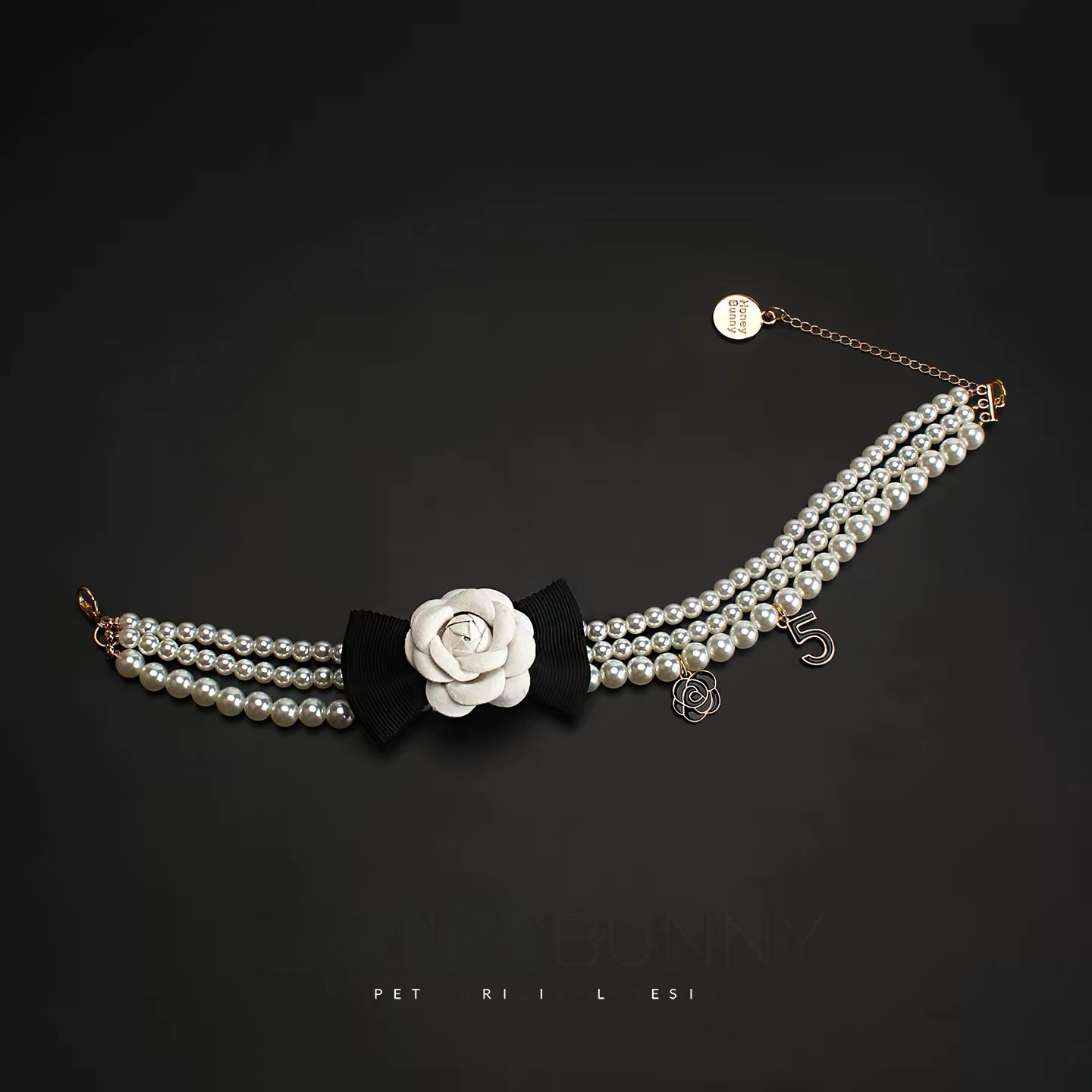 Camellia & Black Bow Pearl Necklace