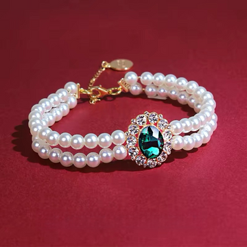 The "Timeless Heritage" Multi-Gemstone Pearl Necklace Series - Emerald