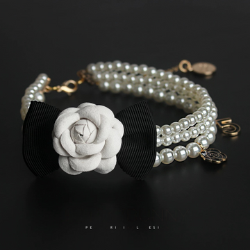 Camellia & Black Bow Pearl Necklace