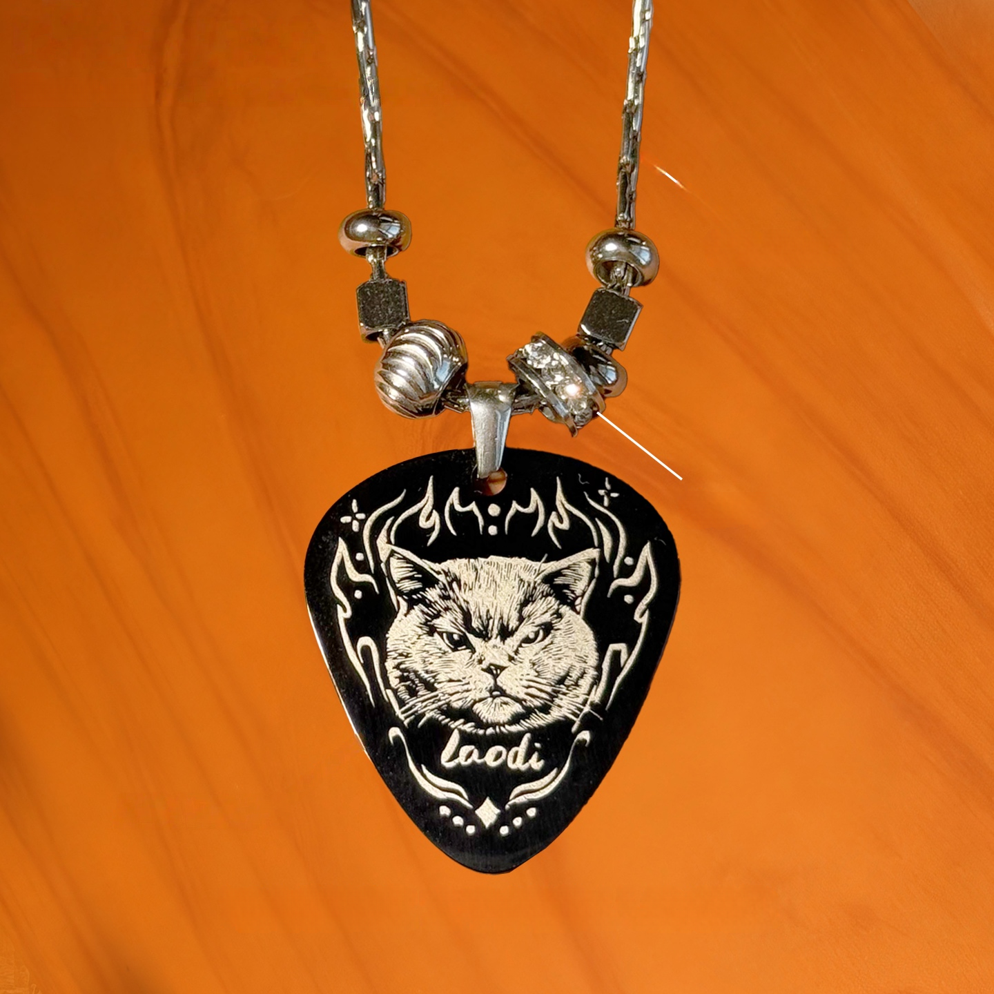 Custom Pet Portrait Guitar Pick Necklace, Titanium Steel Commemorative Pendant