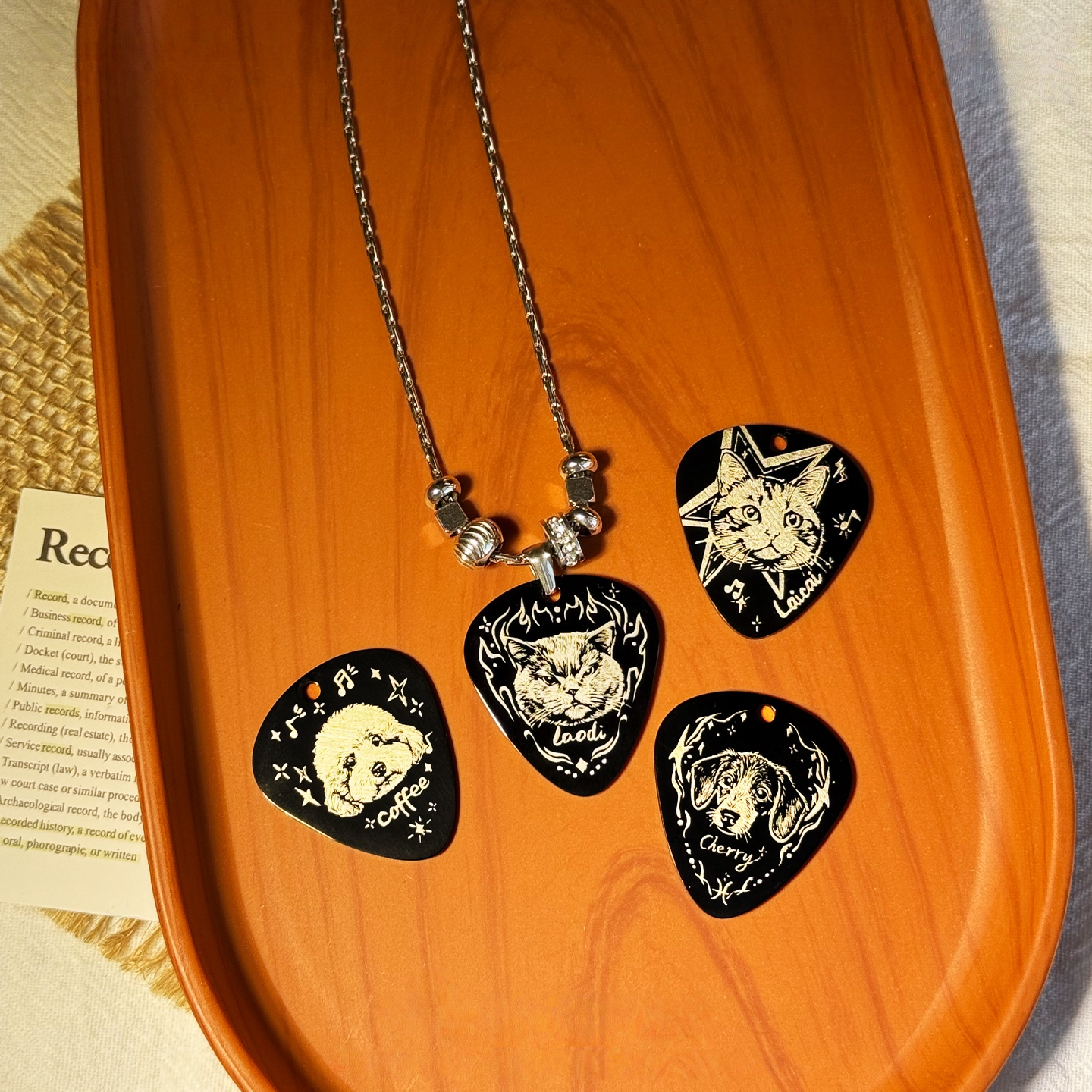 Custom Pet Portrait Guitar Pick Necklace, Titanium Steel Commemorative Pendant