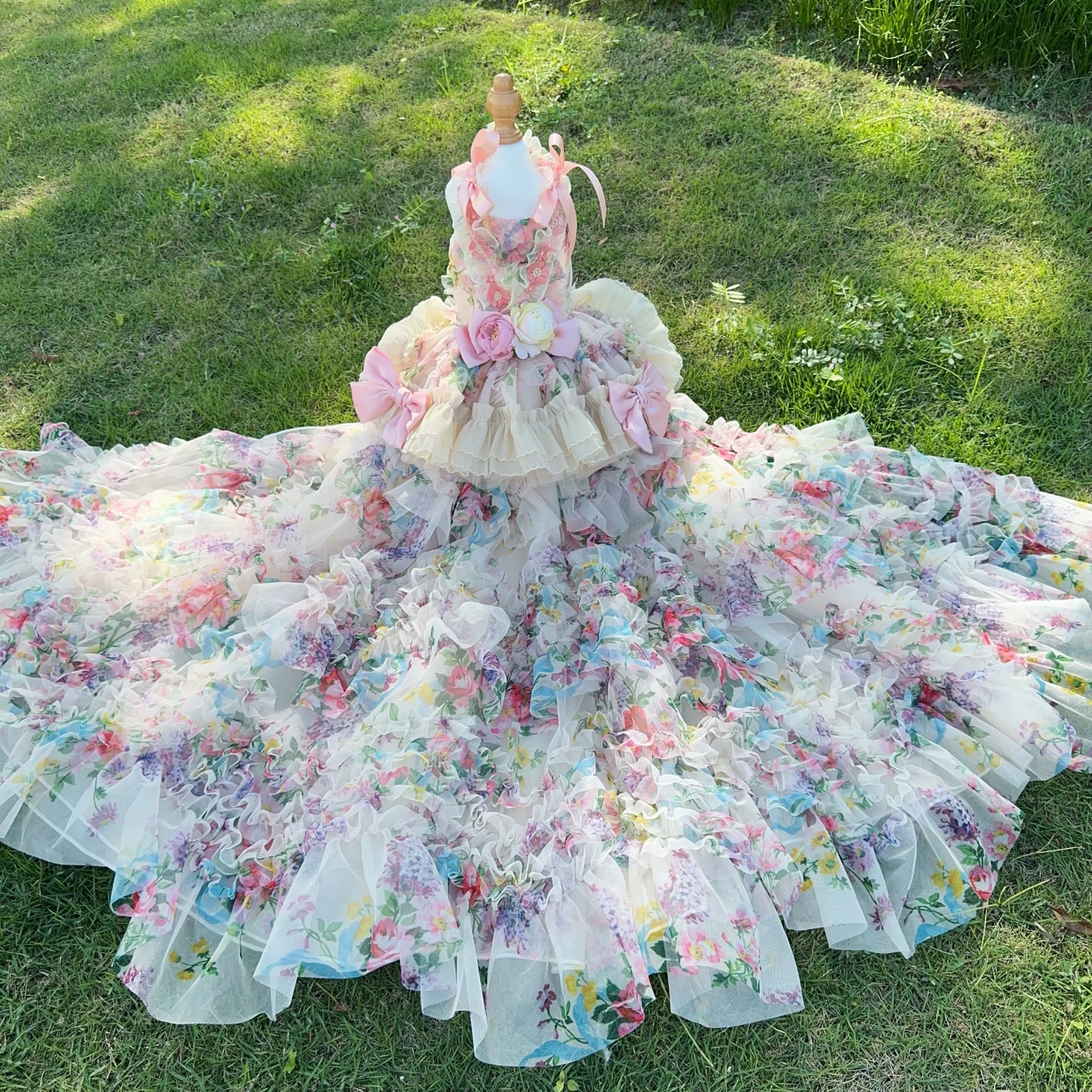 Romantic Petal Cascade Gown