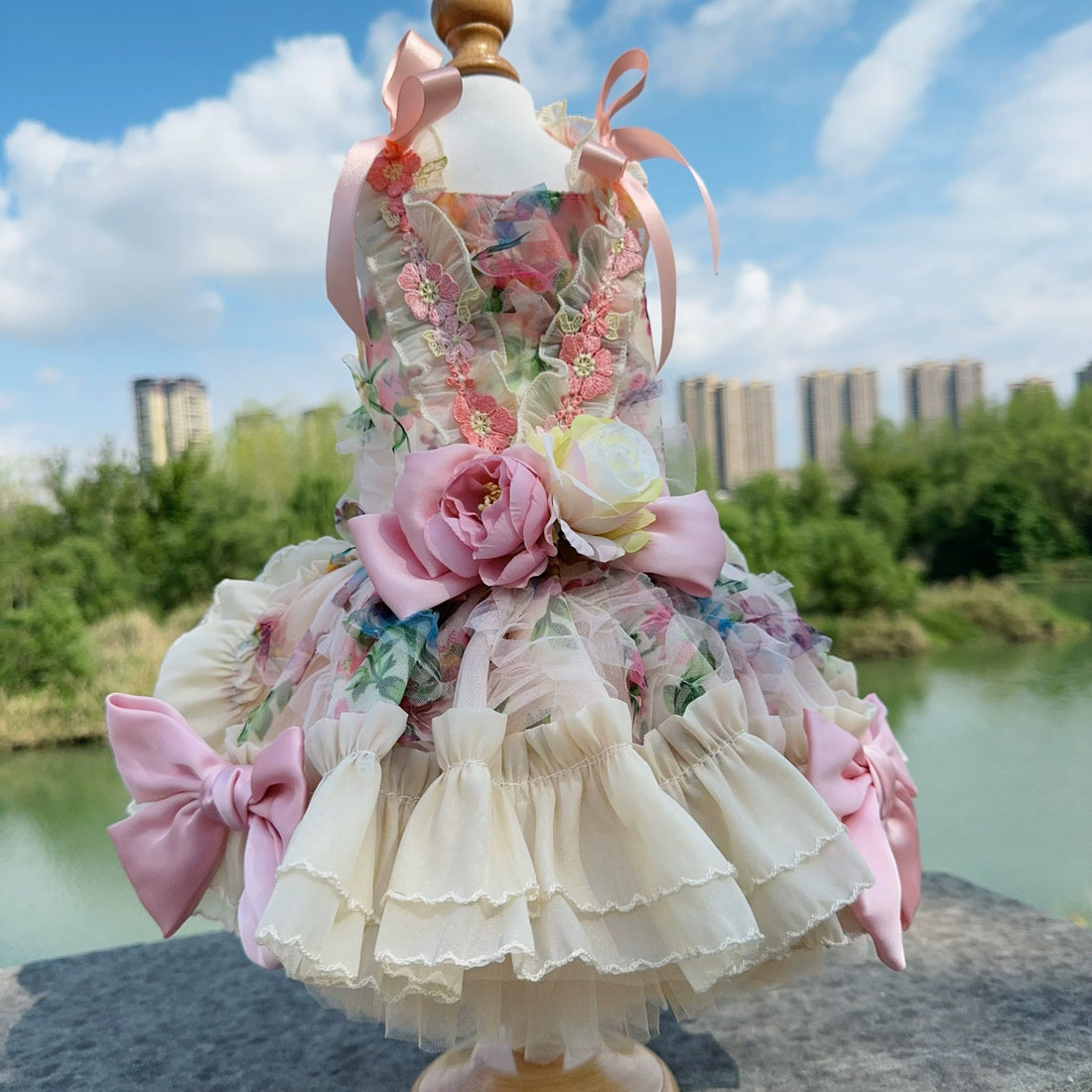 Romantic Petal Cascade Gown