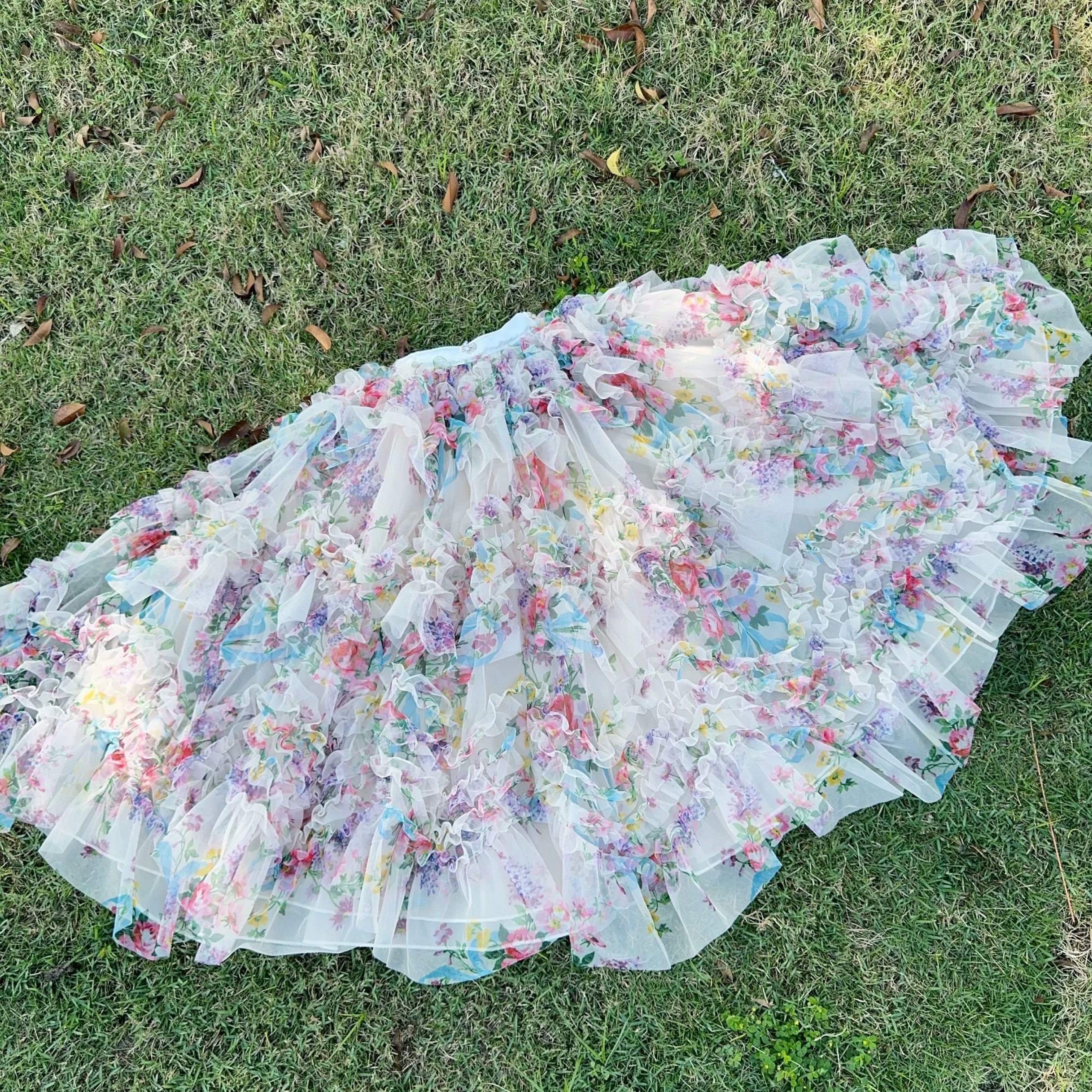 Romantic Petal Cascade Gown