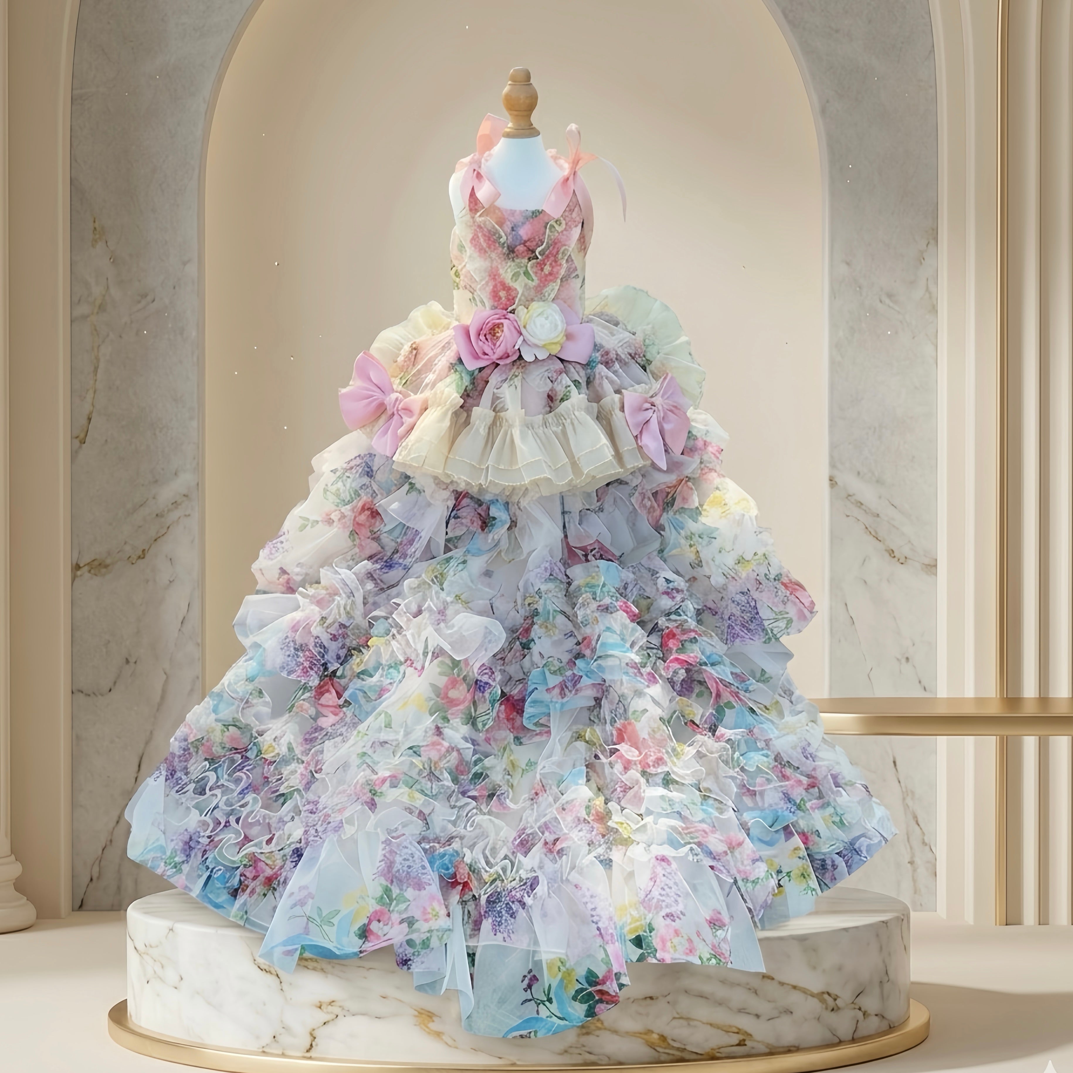 Romantic Petal Cascade Gown